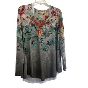 One World Open Shoulder Top Long Sleeve Size XL Floral NWT